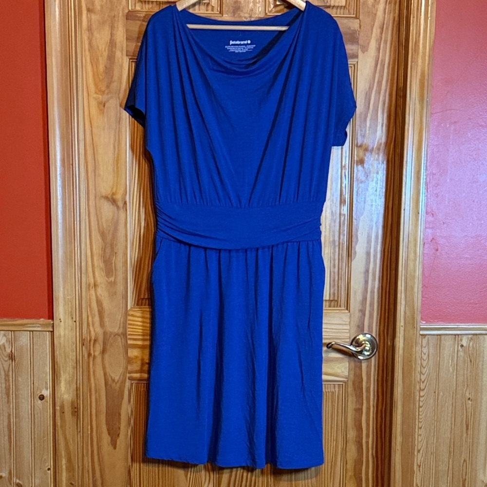 Betabrand Canopy Ruched Dress in royal blue bamboo fabric - Picture 1 of 8
